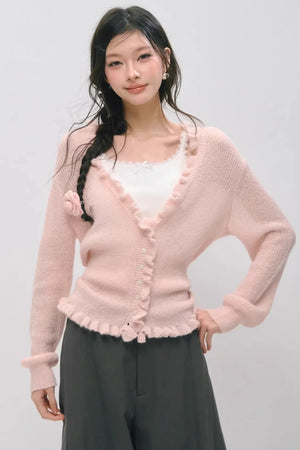 Large V-Neck Lace Waist-Cinching Cardigan