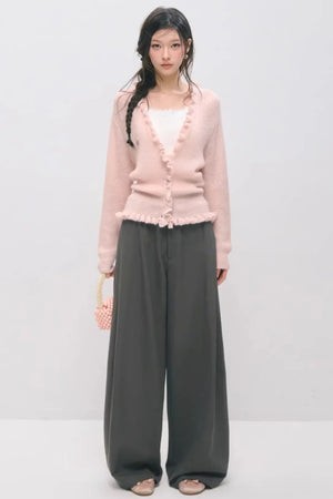 Large V-Neck Lace Waist-Cinching Cardigan
