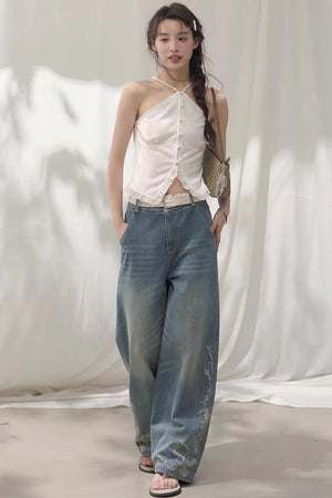 Laser Embossed Vintage Jeans