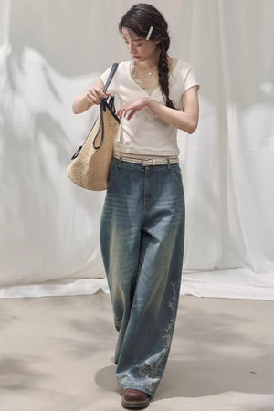 Laser Embossed Vintage Jeans