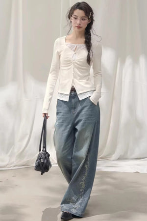 Laser Embossed Vintage Jeans