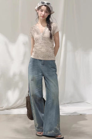 Laser Embossed Vintage Jeans