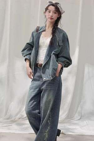Laser Embossed Vintage Jeans