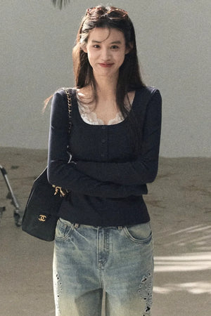 Laser Embroidery Distressed Jeans
