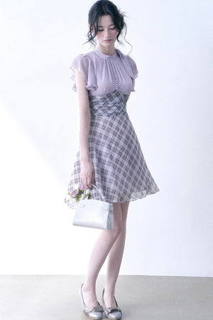 Lavender Plaid Flutter Dress