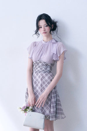 Lavender Plaid Flutter Dress