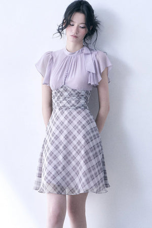 Lavender Plaid Flutter Dress