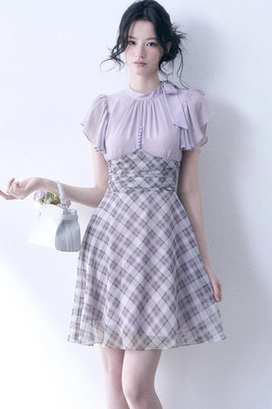 Lavender Plaid Flutter Dress