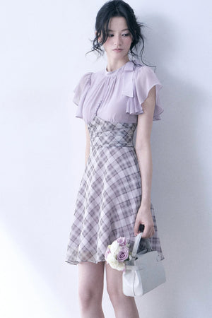 Lavender Plaid Flutter Dress