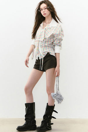 Layered Cropped Long-Sleeve Shirt