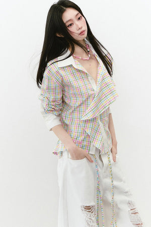 Layered Cropped Long-Sleeve Shirt