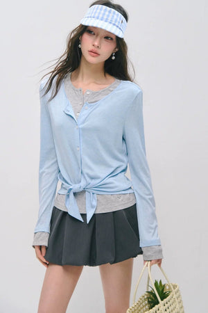 Layered Fake Two-Piece Tencel Wool Top