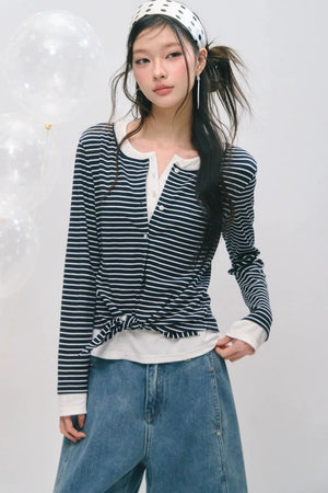 Layered Fake Two-Piece Tencel Wool Top