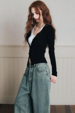 Layered Halterneck Knit Cardigan