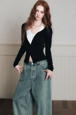 Layered Halterneck Knit Cardigan