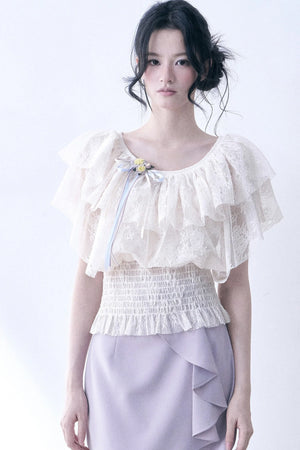 Layered Lace Ruffle Smocked Top