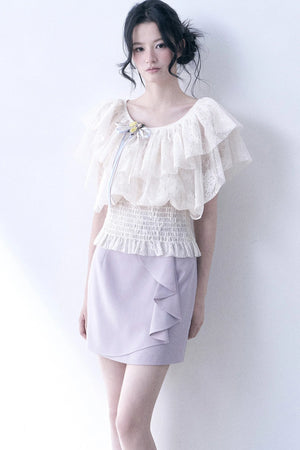 Layered Lace Ruffle Smocked Top