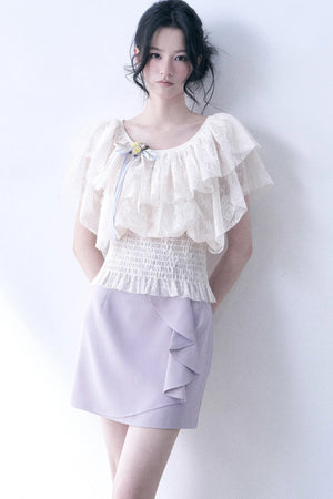 Layered Lace Ruffle Smocked Top