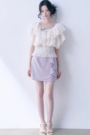Layered Lace Ruffle Smocked Top