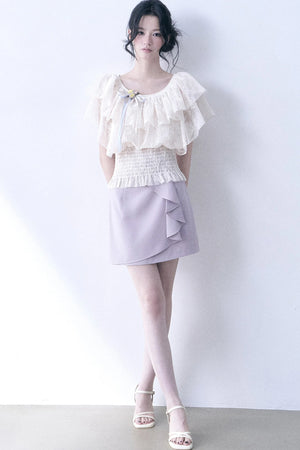 Layered Lace Ruffle Smocked Top