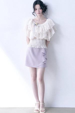 Layered Lace Ruffle Smocked Top