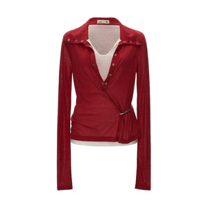 Layered-Look Button Polo Long Sleeve Top