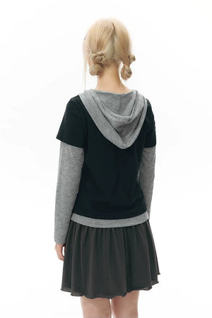 Layered-Look Hooded Long-Sleeve Top