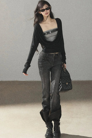 Layered-Look Long Sleeve Top