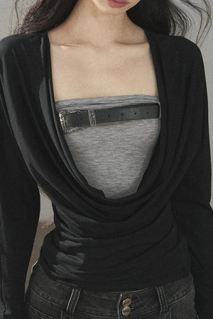 Layered-Look Long Sleeve Top