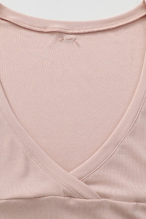 Layered-Look Pink V-Neck Top and Striped Camisole Set