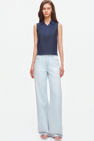 Layered-Look Polo Collar Sleeveless Top