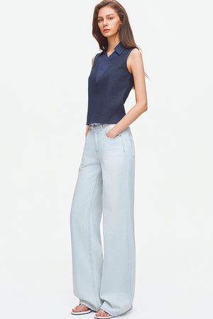 Layered-Look Polo Collar Sleeveless Top