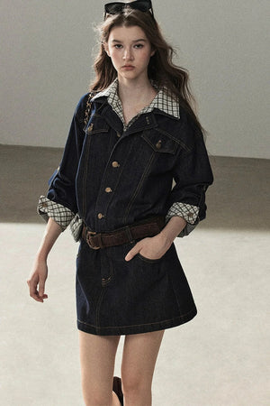 Layered-Look Puffy Denim Dress Set