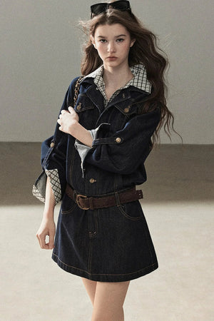 Layered-Look Puffy Denim Dress Set