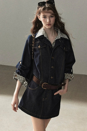 Layered-Look Puffy Denim Dress Set