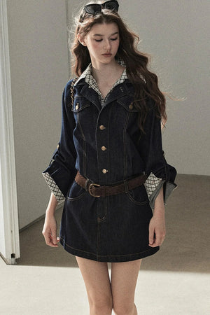 Layered-Look Puffy Denim Dress Set