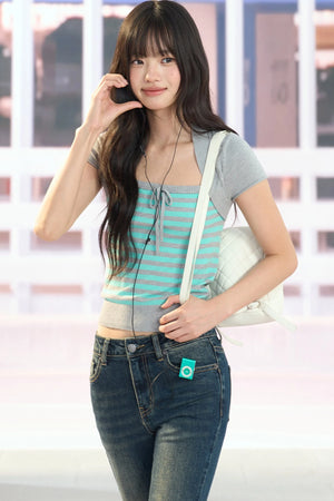 Layered-Look Striped Knit Top