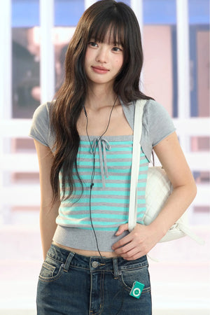 Layered-Look Striped Knit Top