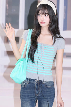 Layered-Look Striped Knit Top