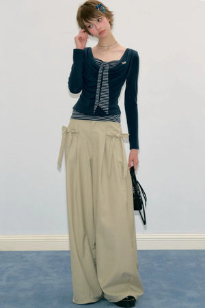 Layered-Look Striped Tie Knit Top