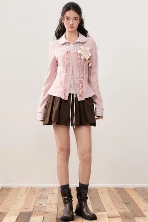 Layered Plaid Knit Patchwork Shirt