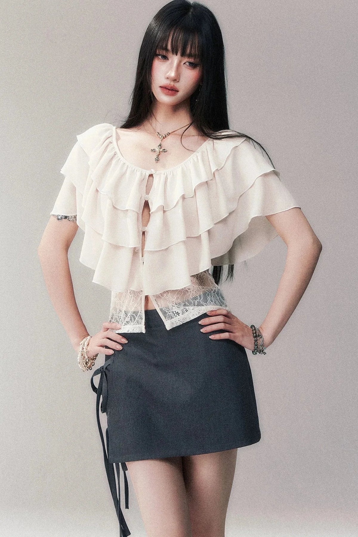 Layered Ruffle Chiffon Blouse