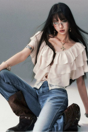 Layered Ruffle Chiffon Blouse