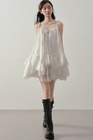 Layered Ruffle Embroidered Camisole Skirt Set-Up