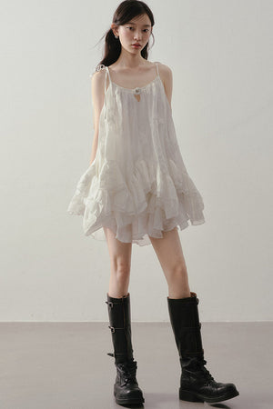 Layered Ruffle Embroidered Camisole Skirt Set-Up
