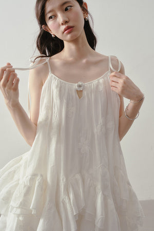Layered Ruffle Embroidered Camisole Skirt Set-Up