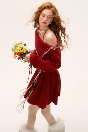 Lazy Red Plaid Sweater Dress
