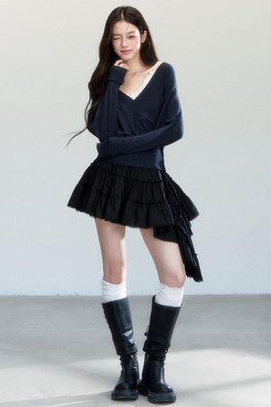 Lazy V-Neck Knit Top