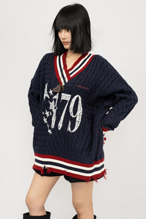 Lazy V-Neck Knitted Top