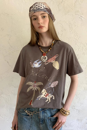 Lazy Wave Playful Print Short Sleeve T-shirt
